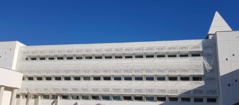 Pose d'un bardage pixel sur la façade du lycée LISA à Angoulême
